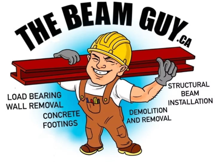 The Beam Guy mascot carrying a structural steel beam